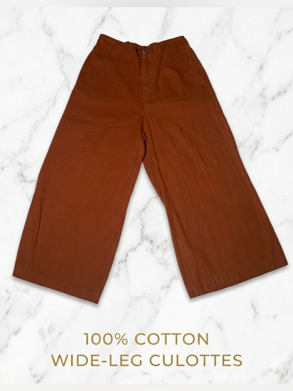 Good Luck Gem Wide-Leg Culotte Pants in Rust Brown